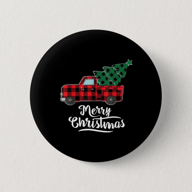 Merry Christmas Buffalo Plaid Christmas Tree Red 2 Inch Round Button (Front)