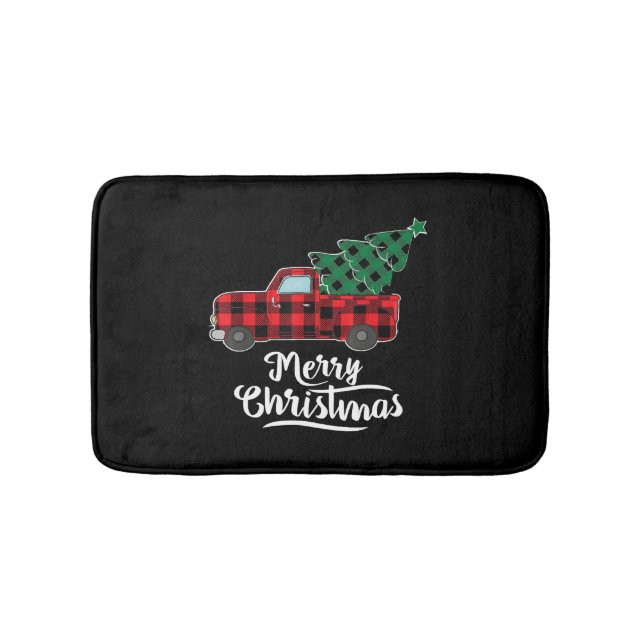 Merry Christmas Buffalo Plaid Christmas Tree Red Bath Mat (Front)
