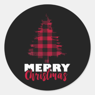 Merry Christmas Buffalo Plaid Christmas Tree Xmas Classic Round Sticker