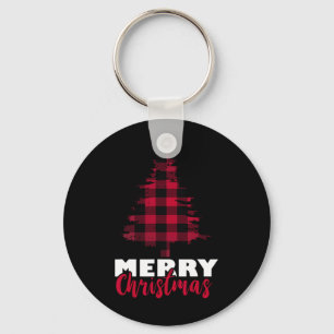 Merry Christmas Buffalo Plaid Christmas Tree Xmas Keychain