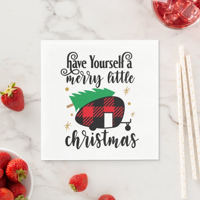 Merry Christmas Buffalo Plaid Christmas Trees Napkin (Insitu)