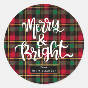 Merry Christmas Buffalo Plaid Classic Round Sticker