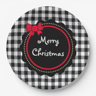 Merry Christmas Buffalo Plaid Country Style Paper Plate