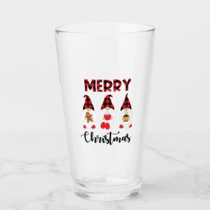 Merry Christmas- Buffalo Plaid Gnomes Glass