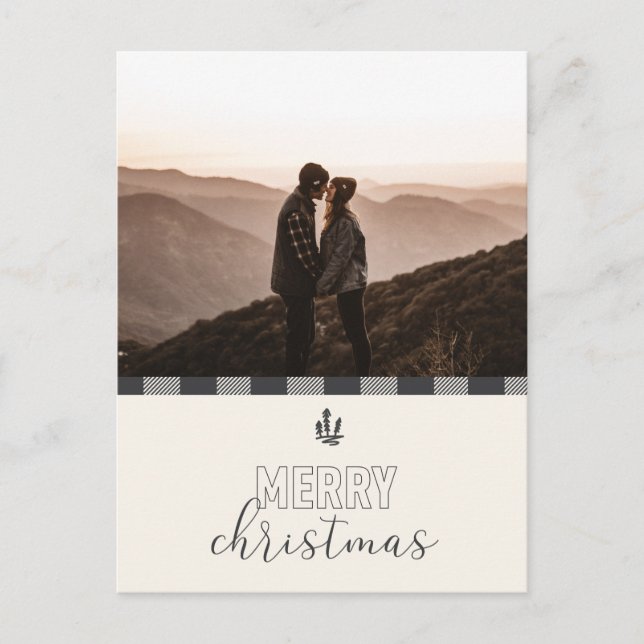 Merry Christmas Buffalo Plaid Grey Save the Date Holiday Postcard (Front)