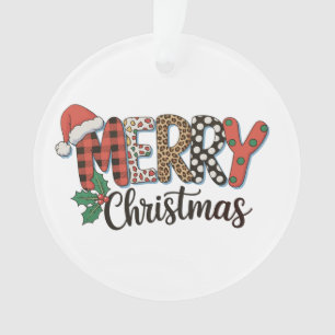 Merry Christmas Buffalo Plaid Leopard Family Love Ornament