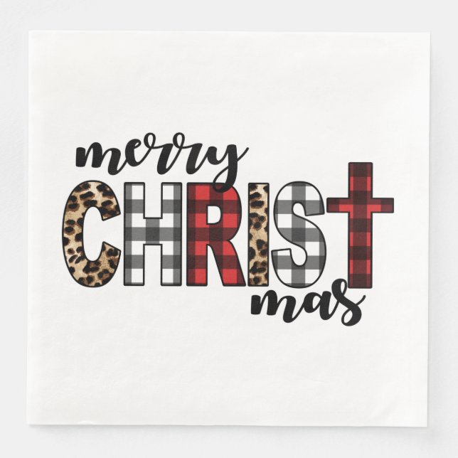 Merry CHRISTmas Buffalo Plaid Napkin (Front)