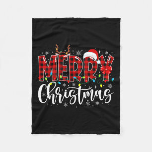 Merry Christmas Buffalo Plaid Red Santa Family Mat Fleece Blanket