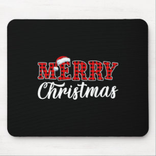 Merry Christmas Buffalo Plaid Red Santa Family Mat Mouse Pad