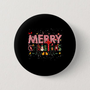 Merry Christmas Buffalo Plaid Red Santa Family Xma 2 Inch Round Button