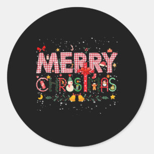 Merry Christmas Buffalo Plaid Red Santa Family Xma Classic Round Sticker