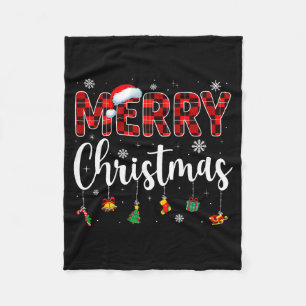 Merry Christmas Buffalo Plaid Red Santa Family Xma Fleece Blanket