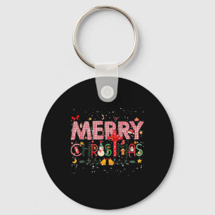 Merry Christmas Buffalo Plaid Red Santa Family Xma Keychain