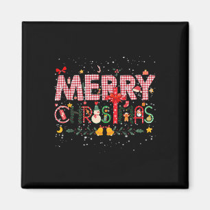 Merry Christmas Buffalo Plaid Red Santa Family Xma Magnet