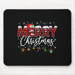 Merry Christmas Buffalo Plaid Red Santa Family Xma Mouse Pad