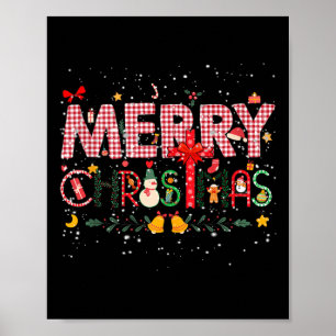 Merry Christmas Buffalo Plaid Red Santa Family Xma Poster
