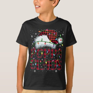 Merry Christmas Buffalo Plaid Red Santa Hat Poppa  T-Shirt