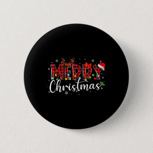 Merry Christmas Buffalo Plaid Red Santa Hat Xmas P 2 Inch Round Button