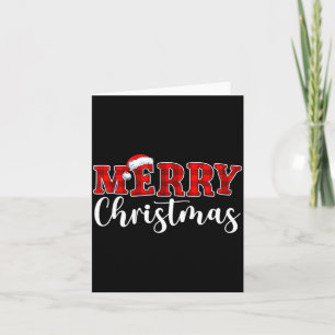 Merry Christmas Buffalo Plaid Red Santa Hat Xmas P Card