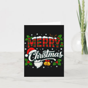 Merry Christmas Buffalo Plaid Red Santa Hat Xmas P Card