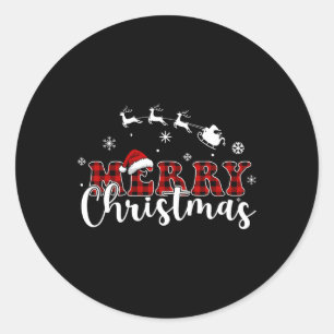 Merry Christmas Buffalo Plaid Red Santa Hat Xmas P Classic Round Sticker