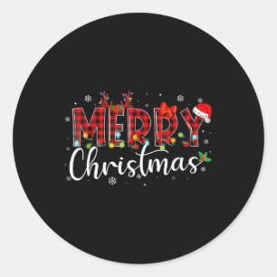 Merry Christmas Buffalo Plaid Red Santa Hat Xmas P Classic Round Sticker