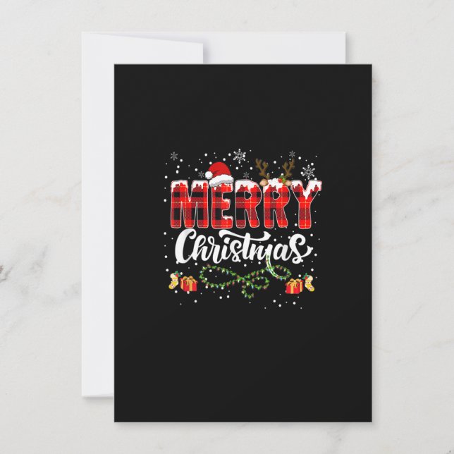 Merry Christmas Buffalo Plaid Red Santa Hat Xmas P Invitation (Front)