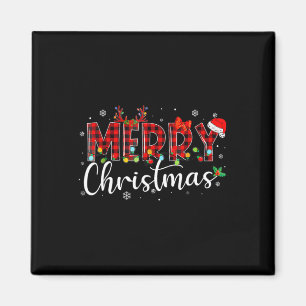Merry Christmas Buffalo Plaid Red Santa Hat Xmas P Magnet