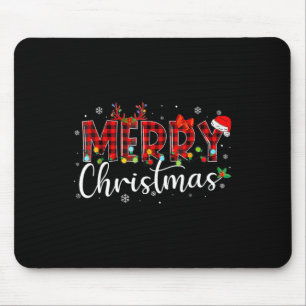 Merry Christmas Buffalo Plaid Red Santa Hat Xmas P Mouse Pad