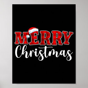 Merry Christmas Buffalo Plaid Red Santa Hat Xmas P Poster