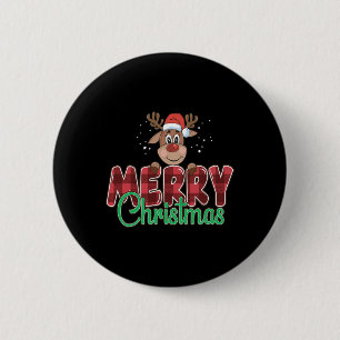 Merry Christmas Buffalo Plaid Red Santa Reindeer X 2 Inch Round Button