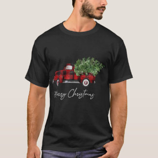 Merry Christmas Buffalo Plaid Red Truck Tree T-Shirt