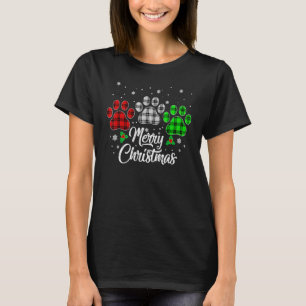 Merry Christmas Buffalo Plaid  Red White Green Dog T-Shirt