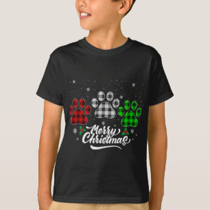 Merry Christmas Buffalo Plaid Red White Green Dog  T-Shirt