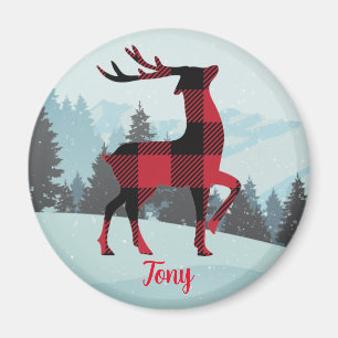 Merry Christmas Buffalo Plaid Reindeer And Trees Magnet