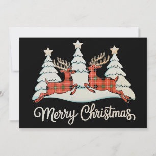 Merry Christmas Buffalo Plaid Reindeer Xmas Tree Holiday Card