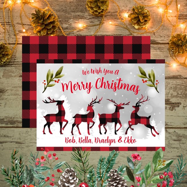 Merry Christmas Buffalo Plaid Reindeers Holiday Card (Merry Christmas Buffalo Plaid Reindeers Holiday Card)