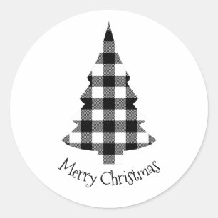 Merry Christmas Buffalo Plaid Rustic Christmas Classic Round Sticker