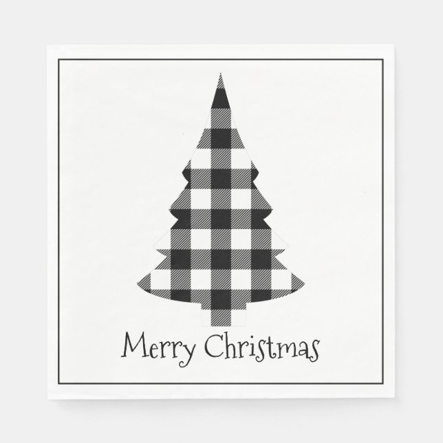Merry Christmas Buffalo Plaid Rustic Christmas  Napkin (Front)