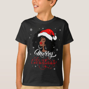 Merry Christmas Buffalo Plaid Santa Afro American  T-Shirt