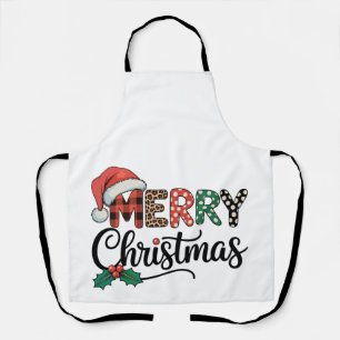 Merry Christmas Buffalo Plaid Santa Hat Love Xmas Apron
