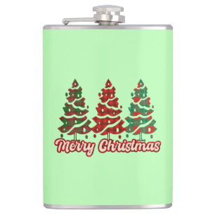 Merry Christmas Buffalo Plaid Trees Design-42019 Hip Flask