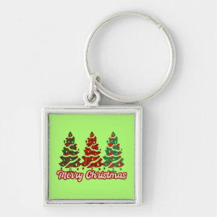 Merry Christmas Buffalo Plaid Trees Design-42019 Keychain
