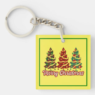 Merry Christmas Buffalo Plaid Trees Design-42019 Keychain