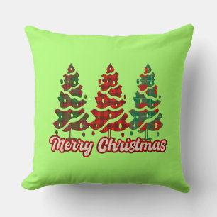 Merry Christmas Buffalo Plaid Trees Design-42019 Throw Pillow