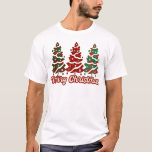 Merry Christmas - Buffalo Plaid Trees Design T-Shirt
