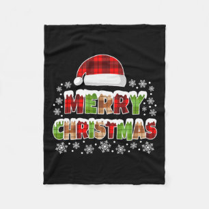 Merry Christmas Buffalo Plaid Xmas Men Women Kids Fleece Blanket