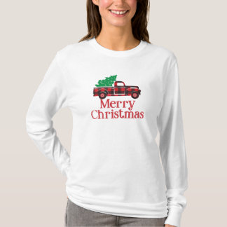 Merry Christmas Buffalo Plaid Xmas Vintage Truck T-Shirt