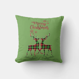 Merry Christmas,Buffalo Pleid Reindeer  Throw Pillow