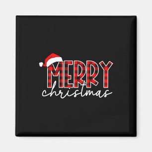 Merry Christmas Buffalo Red Plaid Santa Hat Xmas P Magnet